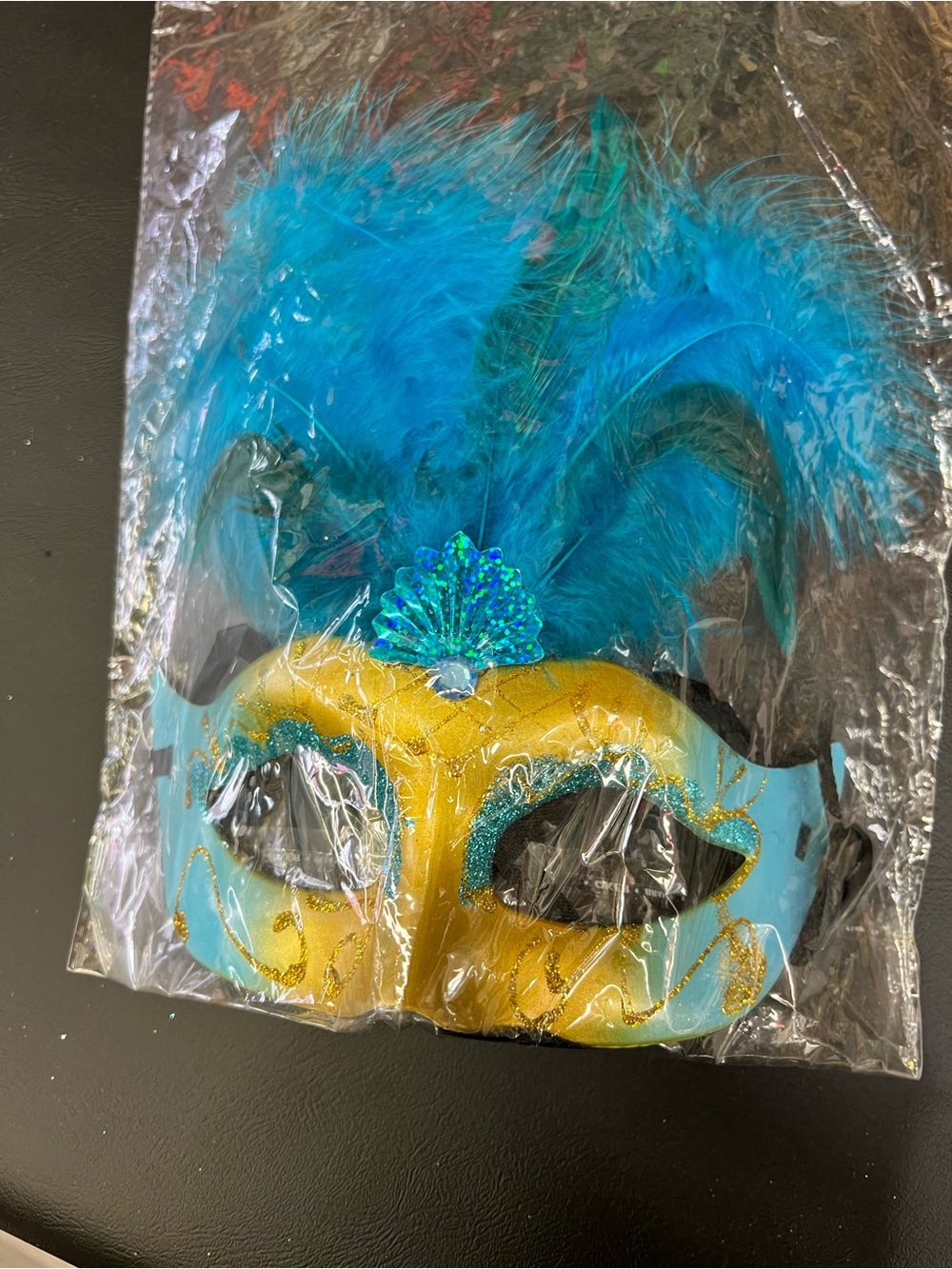 Blue and Gold Feathered Masquerade Mask